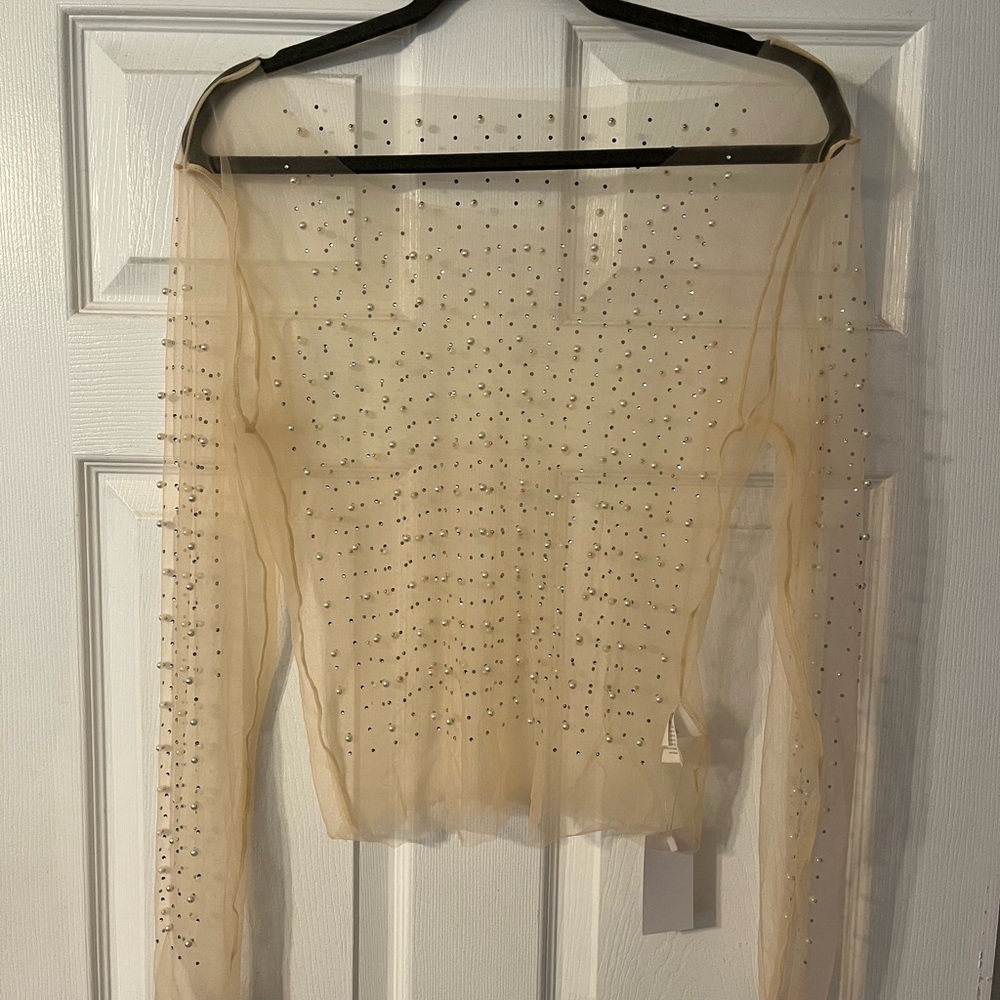Sheer Long Sleeve Top with Rhinestones